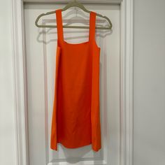 Never Worn, Perfect Condition Orange Square Neck Mini Dress For Summer, Spring Orange Stretch Sleeveless Dress, Chic Fitted Orange Sundress, Chic Orange Lined Midi Dress, Chic Orange Square Neck Dress, Orange Fitted Dress With Straight Neckline, Orange Square Neck Dress For Day Out, Orange Shift Dress For Spring, Spring Orange A-line Mini Dress