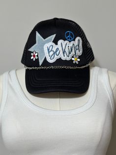 Want to add a fun accessory to your outfit to show off your personality and style, or just having a bad hair day, The Bleached Gnome has got you covered with our patch-design trucker hats.  Featuring an array of vibrant, fun patches, and silver chain, our hats make the perfect-throw-on-and-go accessory.   Color: Black  Sizing: Adult one size fits most with adjustable back  Hats are FINAL sale **Chain is removable** Trendy Multicolor Hat For Streetwear, Trendy Spring Snapback Cap, Adjustable Hip Hop Beanie Hat, Trendy Multicolor Streetwear Hats, Trendy Adjustable Snapback Hat With Letter Print, Trendy Beanie Hat One Size Fits Most, Trendy One Size Fits Most Beanie Hat, Trendy One Size Fits Most Beanie, Trendy One-size-fits-most Beanie