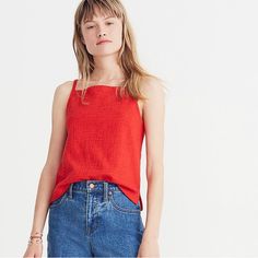 Like Brand New - Only Worn Once. Beautiful Red Tank Top, Great For Layering. Fits Tts. Casual Red Tank Top For Day Out, Layering Fits, Red Tank Top, Madewell Top, Red Tank Tops, Red Tank, Madewell, Apron, Layering