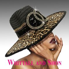 The wild and the civilized meet in this updated urban safari hat. The leopard flat brim, the crystal band and crystal eternity rings create a look fit for any affair from a picnic to a chic café lunch. An adjustable sweat band allows for different head sizes Church Lady Hats, Church Suits And Hats, Classy Hats, African Hats, Suit Hat, Safari Hat, Women Hats Fashion, Fedora Hat Women, Sweat Band