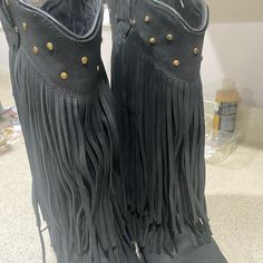 Used A Few Times Shied Nice Fit Perfect 7 No Box. Fringe Leather Bag On Other Listing $69 Firm. Buy Both $249. Western Style Leather High Heel Moto Boots, Black Western Boots For Evening, Western Style Leather Evening Boots, Western Style High Heel Boots For Evening, Western Leather Heels With Reinforced Heel, Leather Moto Boots With Pointed Toe For Night Out, Chic Leather Moto Boots For Night Out, Leather Fringe Bag, Old West