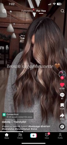 Brunette With Mocha Highlights, Low Maintenance Ombre Brunettes, Brunette Color Melt Balayage, Dark Hair Baylage Ideas, September Hair Color Ideas Brunette, Chocolate Brown Hair Hazel Eyes, Brown Sugar Hair Color With Highlights, Rich Balayage Brunettes, Brunette One Color Hair