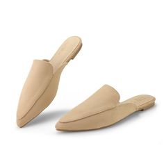 Made of rubber sole, synthetic leather, suede and polyester upper matterial, the flat mules is very comfortable to wear.Slip-on and backless design for easy on and off, suitable for multiple occasions, such as working, dating, party, shopping, daily wear, etc. Size: 5.  Color: Brown.  Gender: female.  Age Group: adult. Casual Slip-on Slippers With Pointed Toe, Beige Flat Slip-ons With Leather Sole, Beige Pointed Toe Slip-ons With Leather Sole, Comfortable Beige Flat Loafers, Comfortable Beige Flats With Leather Footbed, Beige Leather Flat Heel Slip-ons, Beige Leather Slip-ons With Flat Heel, Beige Flats With Leather Footbed, Summer Workwear Suede Slip-ons