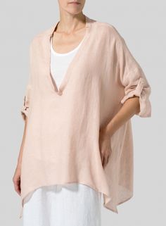 Linen Delicate Deep V-neck Overtop Chic V-neck Top For Beach Season, Relaxed Fit V-neck Top For Summer Loungewear, Breezy V-neck Tops For Beach, Beachy V-neck Top For Day Out, Relaxed V-neck Blouse For Day Out, Summer V-neck Loungewear Blouse, Summer V-neck Tops For Beach Season, Breezy Relaxed Fit Vacation Tops, Breezy Relaxed Fit Top For Vacation