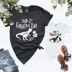 "Our 1st Father's Day Shirts, Matching Dada Baby Shirt, Daddy Matching Shirts, Daddy and Me, Baby And Father, Fathers Day Shirt, 2023 New Dad. HI! Welcome to my store, I'm delighted to see you here. My store's main goal is to provide you with premium everyday apparel with the best graphic t-shirts. I see you as a friend, not just a customer. I'm sure you'll love my designs. You can order the same design 4XL and 5XL large sizes from the link, please specify the details in the order note.   https: Funny Print Top For Father's Day Family Occasion, Funny Print Top For Father's Day, Funny Print Tops For Family On Father's Day, Baby And Father, Shirt 2023, Fathers Day Shirts, New Dads, Baby Shirts, Matching Shirts