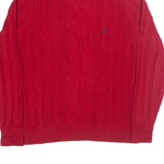 Item is in good used condition. >Size: L >Armpit To Armpit: 22" >Armpit To Cuff: 20" >Collar To Hem: 27" Casual Red Polo Sweater For Winter, Classic Red Sweater With Ribbed Collar, Red Cotton Cable Knit Sweater, Red Cable Knit Cotton Sweater, Heavy Knit, Wholesale Shoes, Reusable Bags, Beauty Bag, Cardigan Coat