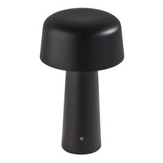 a black mushroom shaped table lamp on a white background