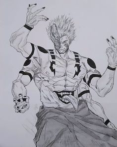 a drawing of an anime character with his hands in the air