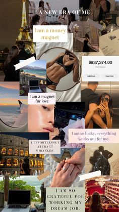 a collage of photos with the words i am a money magnet and pictures of people working on laptops