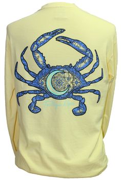 a yellow shirt with blue crab on it's chest and the letter c in front