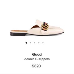 There Are Few Things More Iconic Than The Gg Logo From Gucci. So Why Not Take Your Chance On These White Leather Double G Slippers From Gucci. Go For Gucci. Featuring A Slip-On Style, A Leather Insole, A Square Toe, A Flat Rubber Sole, A Branded Insole And A Signature Blue And Red Web Detail. There Are Scratches On The Left Slipper.Good Used Condition White Gucci Slippers, Web Detail, Red Web, Gg Logo, Gucci Shoes, White Leather, Rubber Sole, Slippers, Slip On