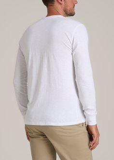 About Our Tall Long Sleeve Shirt Casual, comfortable and cool – this will become one of your favorite men’s tall Henley shirts. The Henley is a menswear classic that started as a workman’s undershirt before becoming the official uniform of the Henley Royal Regatta in the 1800s. Since then, it’s become a laidback staple piece in every man’s wardrobe. Finding options that fit your frame as a tall guy can be tough, which is why we designed this Henley exclusively for guys between 6’3” and 7’1” with Luxury Classic Long Sleeve Henley, White Henley Neckline Casual T-shirt, White Cotton Henley With Buttons, White Henley Neckline Cotton T-shirt, Scrubs Dress, Relaxed Fit Henley T-shirt With Button Closure, Cozy Sleepwear, Mens Henley, Casual Long Sleeve Shirts