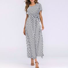 US$ 26.97 - Fashion Women Dress O-neck Short Sleeve Beach Polka Dot Bandage Long Maxi Dress - www.streetally.com Polka Dot Summer Maxi Dress, Polka Dot Maxi Dress For Vacation, Polka Dot Maxi Dress For Summer, Short Sleeve Polka Dot Maxi Dress For Beach, Polka Dot Short Sleeve Dress For Vacation, Polka Dot Short Sleeve Beach Dress, Polka Dot Midi Maxi Dress For Beach, Elegant Polka Dot Maxi Dress For Beach, Polka Dot Midi Beach Dress