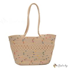 Bird in Bag - Single shoulder hollow cotton thread woven bag new days large capacity French straw bag seaside vacation beach bag female Cotton Handbag, Straw Tote Bag, Straw Tote, Bag Trends, Basket Bag, Casual Tote, Types Of Bag, Handmade Boho, Woven Bag