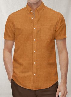 There is hardly anything more beautiful than a shirt. Shirts are not only a safe option but also comfortable and elegant. 
 
 Our Dublin Autumn Orange Linen Shirt displaying an orange shade makes way for a modern look that provokes a strong style. 
 
 Crisp All Natural Fabric Linen, Natural Fabrics are always better than Man-Made Polyester fabrics, they are more comfortable and adapt to the body shape very well. 
 
 Made To Your Measurements Orange Cotton Summer Shirt, Summer Orange Cotton Shirt, Brown Short Sleeve Workwear Shirt, Orange Collared Tops For Summer, Casual Orange Shirt For Summer, Modern Semi-formal Short Sleeve Tops, Modern Semi-formal Tops With Short Sleeves, Orange Short Sleeve Shirt For Spring, Casual Orange Shirt For Spring