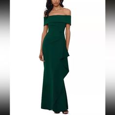 Brand New Without Tags. Questions? Leave A Comment! Xscape Dresses, Green Gown, Women Formals, Hunter Green, Off The Shoulder, Womens Dresses, Brand New, Tags, Green