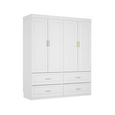 a white wardrobe with two doors and drawers