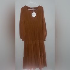 Cute A Brown Dress, Brand New With Tags Never Worn. It Would Be So Cute For Fall/Winter Long Fall Dress For Brunch, Long Dress For Fall Brunch, Flowy Fall Maxi Dress For Day Out, Fall Brunch Long Dress, Fall Maxi Dress For Brunch, Modest Fall Midi Dress For Casual Occasions, Modest Midi Dress For Casual Fall Occasions, Modest Midi Dress For Fall, Brown Winter Dresses For Day Out