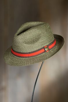 Stuart Goorin Brothers Straw Fedora Hat Casual Short Brim Hat For Warm Weather, Fitted Fedora Sun Hat For The Beach, Casual Panama Hat For Warm Weather, Fitted Flat Brim Sun Hat For The Beach, Fitted Flat Brim Sun Hat For Beach, Fitted Sun Hat With Upf 50+ For The Beach, Fitted Beach Sun Hat With Upf 50+, Casual Green Fedora With Curved Brim, Green Straw Hat For Kentucky Derby Beach