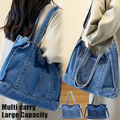 Diy Sac En Jean, Old Jeans Bag, Bag From Jeans, Sewing Tote Bags, Tote Bag Jeans, Jeans Bags Ideas, Jean Tote Bag, Denim Bags From Jeans, Jeans Tote Bag