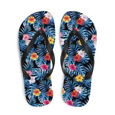 Prepare for an adventurous and carefree summer with a pair of colorful Hawaiian Flip-Flops by Maris Equi! The rubber sole is lined with a soft fabric to make sure you feel comfortable wherever your day takes you. This item ships in 5 days or less. They are a perfect match to our Hawaiian underwear styles. Check our store! • Rubber sole • Customizable 100% polyester fabric lining • Black Y-shaped rubber straps • Toe post style Size guide   S M L US men 6-7 8-9 10-11 US women 7-8 9-11 11-12 EU 36- Lightweight Casual Vacation Slippers, Tropical Flip Flops For Beach Season, Black Casual Beach Flip Flops, Casual Black Beach Flip Flops, Casual Vacation Flip Flops, Casual Multicolor Non-slip Slippers, Comfortable Multicolor Beach Sandals, Comfortable Multicolor Sandals For Beach, Comfortable Multicolor Non-slip Sandals