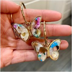 Boho Gold Tone Colorful Butterfly Resin Hop Earrings, Faux Gold, Ships In 7-8 Days Multicolor Butterfly Earrings For Party, Hop Earrings, Butterfly Resin, Colorful Butterfly, Butterfly Jewelry, Jewelry Boho, Colorful Butterflies, Earrings Color, 8 Days