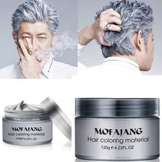 PRICES MAY VARY. 100% NATURAL INGREDIENTS: Made of plant extracts, no scalp irritation, environmentally friendly and no harm to your health STYLING & COLORING at the same time: An easy to use water based styling wax that you can be moulded, shaped and sculpted while dyeing your hair silver/gray. INSTANT HAIR COLORING: Good solution, like dying hair different colors. Easy to color, easy to wash, strong without damage to hair, no sticky REFRESHING UNISEX FRAGRANCE: This Silver gray hair Wax is a f Grey Hair Wax, Gray Hair Spray, Silver Gray Hair, Hair Color Wax, Hair Color Spray, Grey Hair Dye, Gold Hair Colors, Temporary Hair Dye, Diy Hair Color