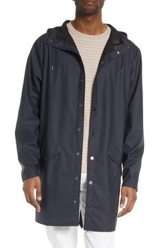 This lightweight, waterproof jacket with a longline silhouette keeps minimalism at the forefront as it keeps you dry. Concealed back vents and underarm eyelets bring comfort and breathability to the design that closes with a row of shiny snaps. 36" length (size Medium) Unlined 100% polyester Machine wash, dry flat Imported Modern Waterproof Raincoat For Spring, Classic Long Sleeve Raincoat For Outdoor, Modern Long Sleeve Raincoat With Pockets, Modern Long Sleeve Raincoat For Spring, Casual Long Waterproof Raincoat, Modern Long Sleeve Raincoat For Outdoor, Longline Jacket, Patagonia Better Sweater, Twill Shirt