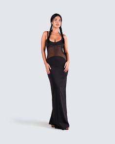 Step into the room looking classy, and way too good for them with this black maxi dress 😊 Made from a partially sheer ponte fabric, complete with rhinestones, adjustable straps, an invisible side zipper, and a column-shape 🖤 Leave little to the imagination -- 'dress' is sheer & undergarments are not included 👀 Sleeveless Maxi Dress With Built-in Bra For Evening, Sheer Back Stretch Maxi Dress For Party, Stretch Maxi Dress With Sheer Back For Party, Elegant Maxi Dress With Built-in Bra For Night Out, Chic Sheer Back Maxi Dress For Night Out, Chic Maxi Dress With Sheer Back For Night Out, Sheer Backless Evening Slip Dress, Sheer Backless Slip Dress For Evening, Sheer Backless Maxi Evening Dress