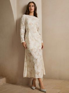 Women's Elegant Lace & Beaded Long Sleeve Maxi Vacation Dress Champagne Elegant  Long Sleeve Woven Fabric Plain,Plants,All Over Print A Line Non-Stretch  Women Clothing, size features are:Bust: ,Length: ,Sleeve Length: Hair Jewelry For Braids, Dress Champagne, Vacation Dress, Women Shawl, Women's Shapewear, Vacation Dresses, Long Sleeve Maxi, Women Long Dresses, Long Sleeve Midi Dress