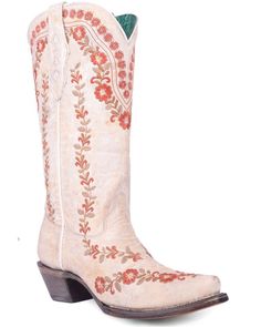 Corral Women's Flowered Embroidery Glow in the Dark Western Boots - Snip Toe Summer Floral Print Boots, Fitted Floral Print Summer Boots, Floral Cowboy Boots, Dark Western, Boots Flowers, Nashville Style Outfits, Pink Cowgirl Boots, Womens Cowgirl Boots, Nashville Style