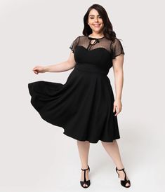 Unique Vintage Plus Size 1940s Style Black Swiss Dotted Mesh Heather M Long Midi Skirt, 1940s Style, Vintage Silhouette, Evening Dresses Plus Size, Retro Clothing, 1940s Fashion, Inspired Dress