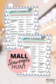 two mail scavenger hunt printables with the text photo scavenger hunt