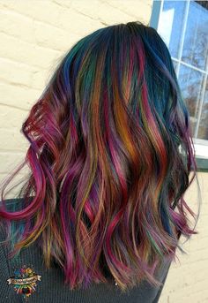 Oil Slick Hair, Vivid Hair Color, Muted Rainbow, Rainbow Hair Color, Creative Hair Color, Calico Critters, Oil Slick, Hair Color And Cut, Hair Life