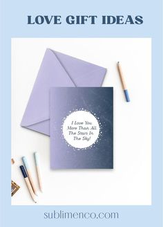 a card with the words love gift ideas on it and some pencils next to it