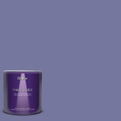 a purple paint can with the words marjoiee on it in front of a purple background