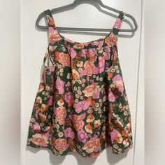 Boho Style Floral All Over Print Wide Strap Lose Fit Never Been Worn Sleeveless Cotton Top With Tropical Print, Cotton Sleeveless Top With Tropical Print, Green Sleeveless Tops With Tropical Print, Wide Straps Top, Tops Shein, Strap Top, Shein Tops, Wide Straps, Boho Style