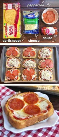 the process for making mini pizzas with pepperoni, garlic and cheese on top