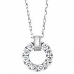 Frederic Sage Diamond Open Circle Pendant in White Gold, 18" Classic Round Diamond Necklace With Hallmark, Luxury Round White Gold Diamond Necklace, Formal Hallmarked Round Necklace, Round Platinum Necklace With Prong Setting, Luxury Round Stone Diamond Necklace For Formal Occasions, Formal Round Necklace With Diamond Accents, Formal Round Necklaces With Diamond Accents, Dazzling Hallmarked White Gold Necklace, Timeless Round Platinum Necklace