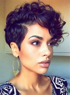 Loose Short Curly Sexy Pixie Super Comfortable Natural Synthetic Hair Capless African American Wigs Curly Pixie Haircuts, Short Black Hair, Swept Bangs, Makeup Tip, Curly Pixie, Short Curly Wigs, 짧은 머리, Short Hairstyle