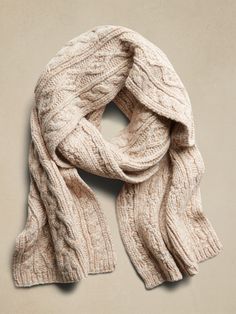 Italian Wool-Blend Cable-Knit Scarf | Banana Republic Cable Scarf, Cable Knit Scarf, Fisherman Sweater, Wool Pencil Skirt, Cable Stitch, Knitted Shawls, Wool Scarf, Knit Scarf, Long Sweaters