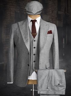 Thomas Shelby Style, Thomas Shelby Suit, Ronaldo Style, 1920 Wedding, Wedding Outfit Ideas, Vintage Shoot, Grey Tweed Suit, Peaky Blinders Suit, Stylish Mens Suits