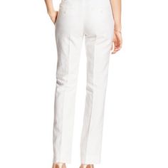 Product Description: This Pair's Classic Trouser Styling Adds A Polished Look To Ensembles. The Linen-Cotton Fabric Blend Helps You Keep Your Cool When The Mercury Rises. 33'' Inseam Straight Fit Through Hip And Thigh Mid Rise Zip Fly / Hook And Bar Closure With Inside Stay Button Front Off-Seam Pockets And Rear Welt Pockets Belt Loops Trouser Crease 55% Linen / 45% Cotton Machine Wash Chic Slim Fit Bottoms For Summer, Slim Fit Linen Casual Bottoms, Slim Fit Mid-rise Summer Pants, Slim Fit Linen Straight Pants, Elegant Mid-rise Cotton Bottoms, Slim Fit Linen Bottoms For Workwear, White Slim Fit Straight Pants, White Slim Fit Trousers, Elegant White Slim Fit Bottoms