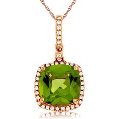 Royal Enchanting 14K Rose Gold Peridot and Diamond Pendant Peridot Color, Peridot Pendant, Cushion Cut Diamonds, Royal Jewelry, Metal Necklaces, Sparkle Diamonds, Cushion Cut, Nature Beauty, Diamond Pendant