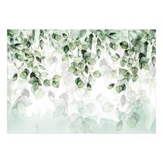 watercolor painting of green leaves and branches on a white background with space for text