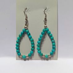 Just Made And Never Worn. Teardrop Shaped Earrings That I Hand Beaded With Authentic Kingman Turquoise Blue Beads, 2 Sterling Silver 5mm, One 7mm Sterling Silver Bead On Each Earring, And Ear Wires Are Stainless Steel. Hand Strung On A Soft Flex Steel Wire So Sturdy And Quality Is A Must Of Longtime Wear. These Are Part Of My West Star Collection. All Questions And Comments Are Welcome. Turquoise Teardrop Beaded Earrings For Gifts, Turquoise Teardrop Beaded Earrings As Gift, Teardrop Silver Beads Jewelry As Gift, Teardrop Silver Beads Jewelry Gift, Handmade Turquoise Teardrop Earrings In Southwestern Style, Adjustable Beaded Turquoise Teardrop Earrings, Handmade Turquoise Teardrop Earrings With Round Beads, Handmade Turquoise Teardrop Earrings Southwestern Style, Handmade Southwestern Turquoise Teardrop Earrings