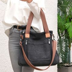 Color: Black Texture Canvas, Retro Shoulder Bag, Everyday Handbag, Christmas Tote, Handbag Outfit, Purse Brands, Canvas Messenger Bag, Handbags Women, Luxury Designer Handbags