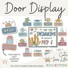 an image of a poster with the words, door display and other things in it