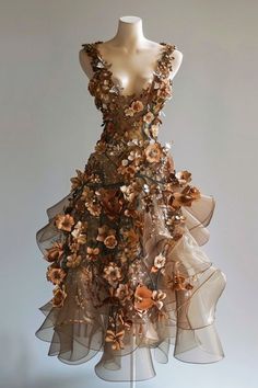 Fashion Inspired By Nature Haute Couture, Flower Inspired Dress Fashion, Dresses Inspired By Flowers, Dress Made Out Of Flowers, Fantasy Nature Dress, Floral Fashion Design, Etheral Outfit Ideas, Floral Runway, Dress With Roses