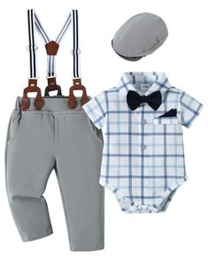 PRICES MAY VARY. Stylish Design: Baby suit for boys are designed with a adjustable suspender pants and detachable bowtie. Romper with a convenient snap, easy to change diapers. Baby boy clothes allow more different wearing styles. Putting on the beret, just more like a real little gentleman! Occasions: Baby boy outfits are suitable for special occasions such as baby shower gift,baptism,wedding formal wear,church outfit,photo-shooting,cocktail party or birthday party etc. Fabrics: Baby boy clothe Baby Boy Wedding Outfit, Baby Wedding Outfit, Suspenders Pants, Wedding Outfit For Boys, Gentleman Outfit, Outfit Photo, Wedding Dress Outfit, Bodysuit Shirt